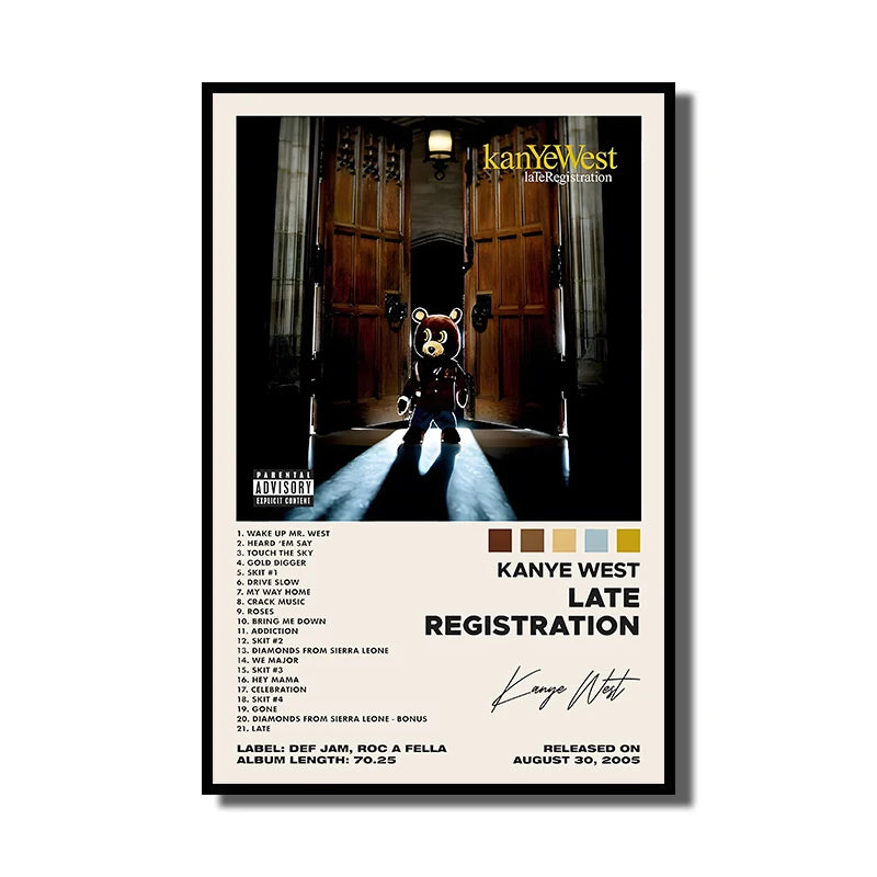 Rap Singer Kanye West Art Poster, Pop Music Album Cover High-Definition Printed Canvas Painting, Home Wall Decoration, Frameless