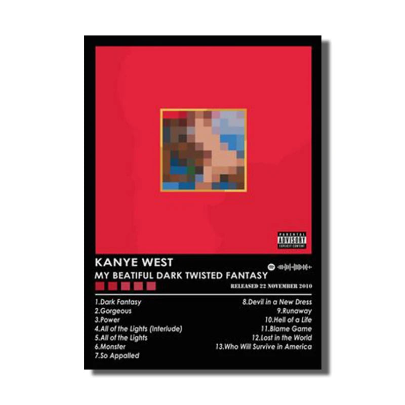 Rap Singer Kanye West Art Poster, Pop Music Album Cover High-Definition Printed Canvas Painting, Home Wall Decoration, Frameless