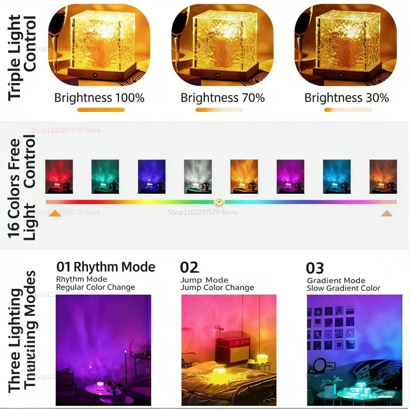 New 16 Colors Night Light Remote Control Ocean Wave Projection Lamp Aurora Ambient Light Home Decor for Living Room Bedroom