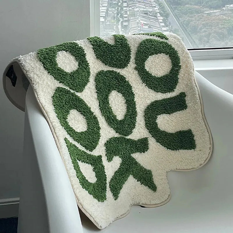 Fluffy Tufted Letter Floor Mat You Look Good Area Carpet Antislip Korean Irregular Lounge Rug Bedroom Chair Foot Pad Decor