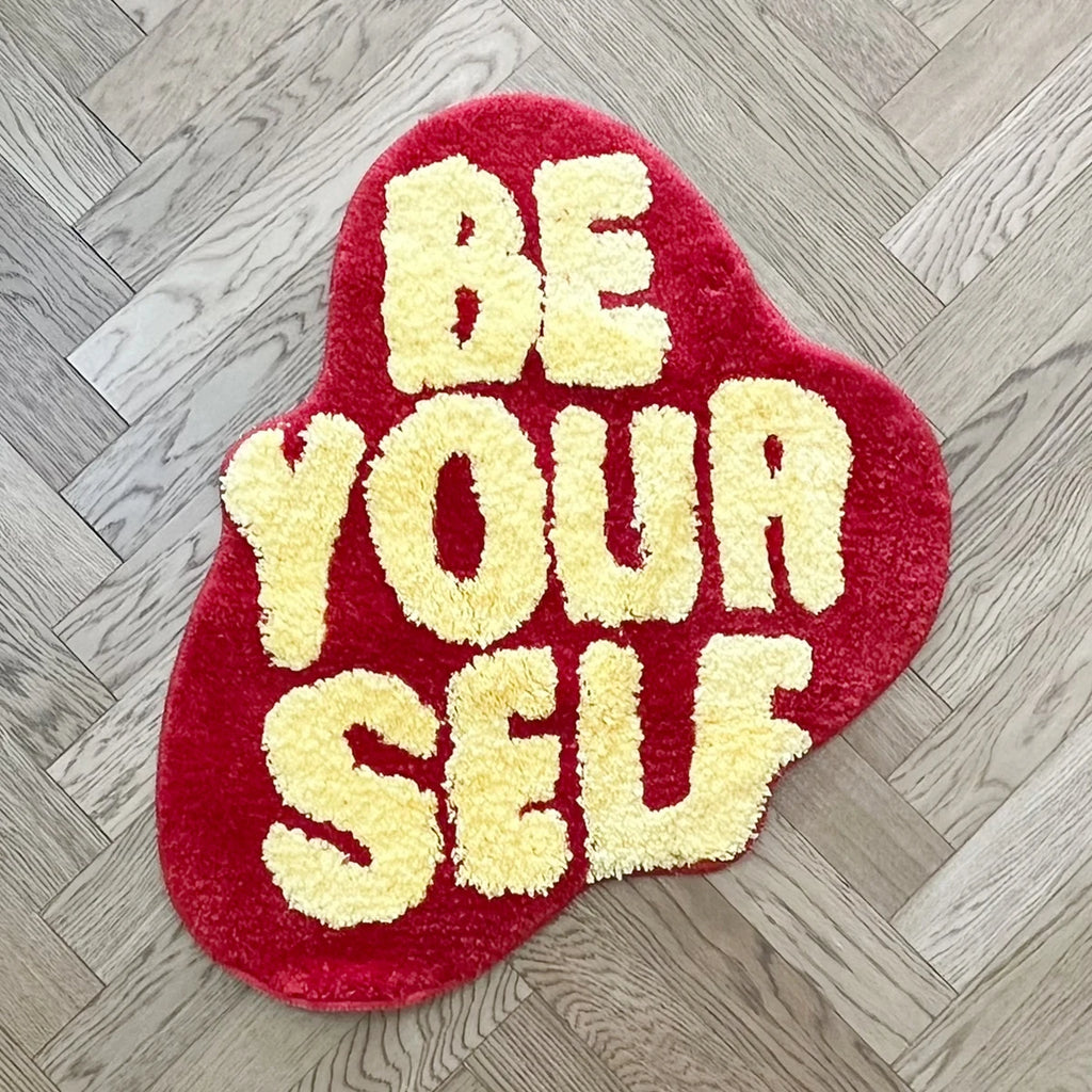 Be Your Self Shape Tufted Rug Room Anti-Slip Trippy Bedroom Handmade Flocking Rug Carpet Living Room Entrance Rug Home Decor