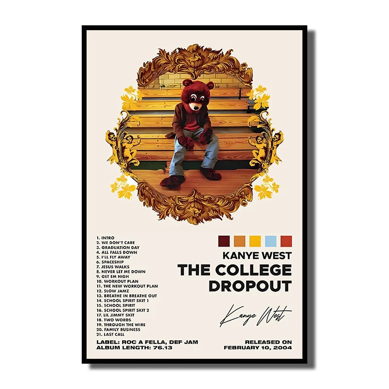 Rap Singer Kanye West Art Poster, Pop Music Album Cover High-Definition Printed Canvas Painting, Home Wall Decoration, Frameless