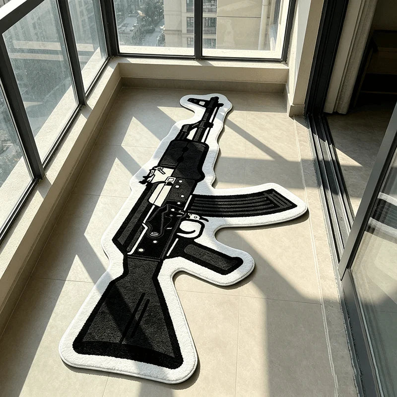 Trendy AK Gun Shaped Rug American Retro Style Cool Unique Bedroom Bedside Floor Mat Home Decoration Living Gaming Room Carpet