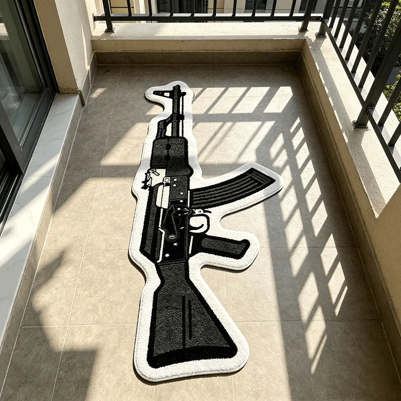 Trendy AK Gun Shaped Rug American Retro Style Cool Unique Bedroom Bedside Floor Mat Home Decoration Living Gaming Room Carpet