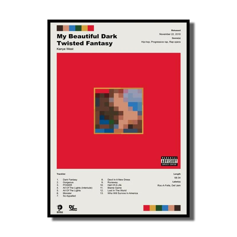 Rap Singer Kanye West Art Poster, Pop Music Album Cover High-Definition Printed Canvas Painting, Home Wall Decoration, Frameless