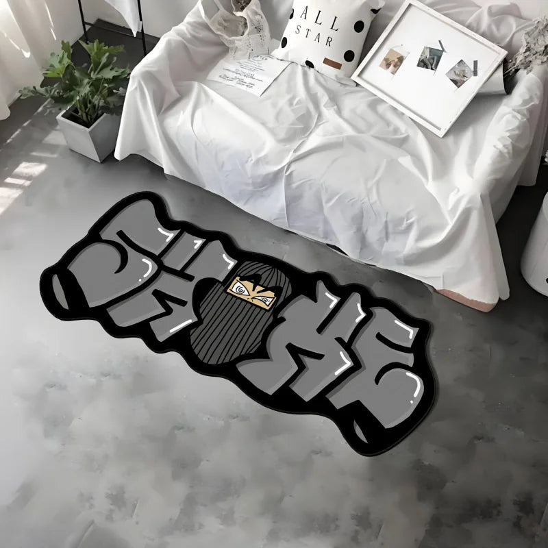 Hip-Hop Street Graffiti Carpet, Soft and Slip-Resistant Bedroom Bedside Rug, Game Room Floor Mat, Home Decoration