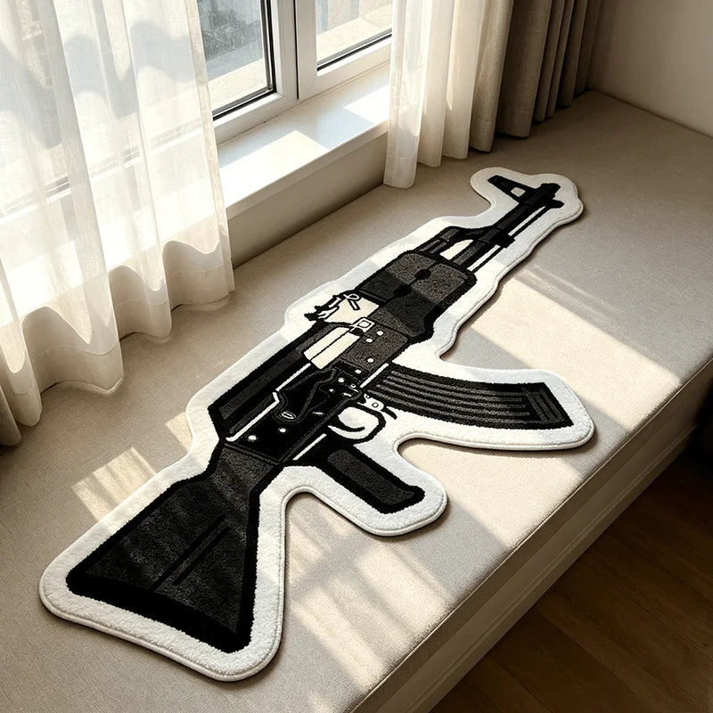 Trendy AK Gun Shaped Rug American Retro Style Cool Unique Bedroom Bedside Floor Mat Home Decoration Living Gaming Room Carpet
