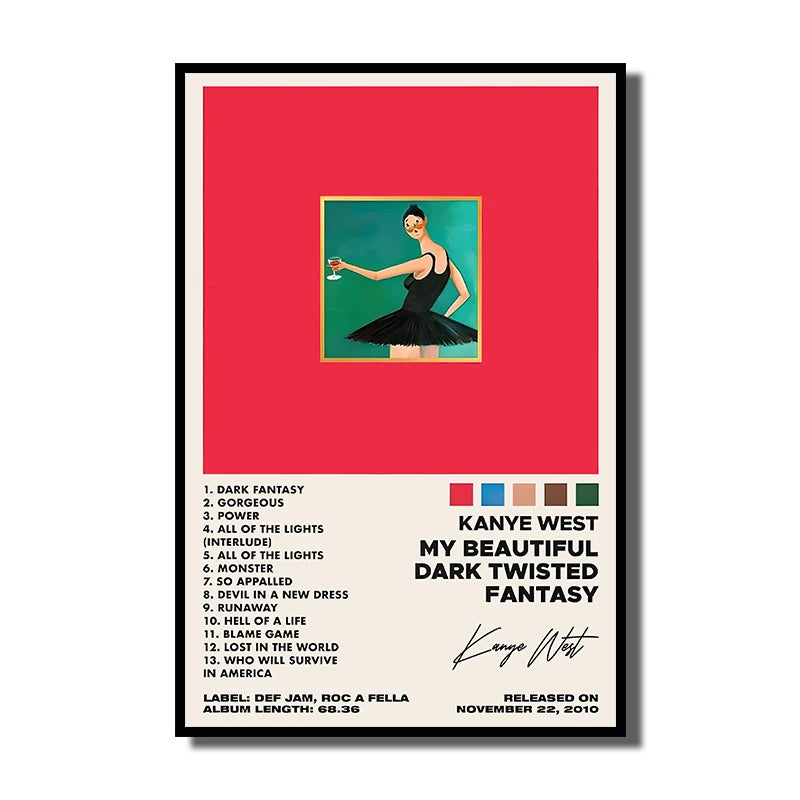 Rap Singer Kanye West Art Poster, Pop Music Album Cover High-Definition Printed Canvas Painting, Home Wall Decoration, Frameless
